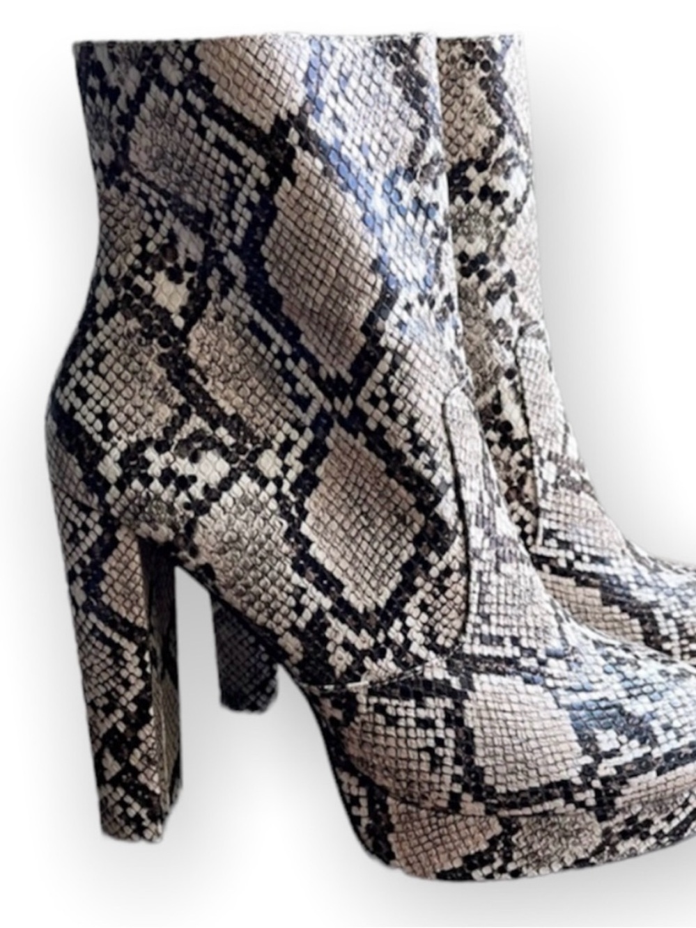 Snake-Print High Block Heel Ankle Boots - Neutral Snake